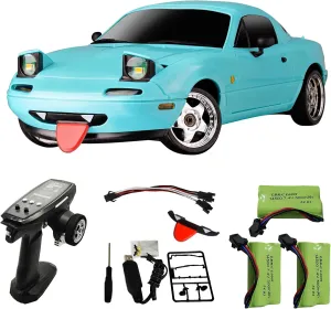 Skymaker RC Drift Car 1/18 Miata Mazda MX-5 Model 2.4GHz RWD Drifting Adults with ESP Gyro Pop-up Light (Blue with 3 Batteries)