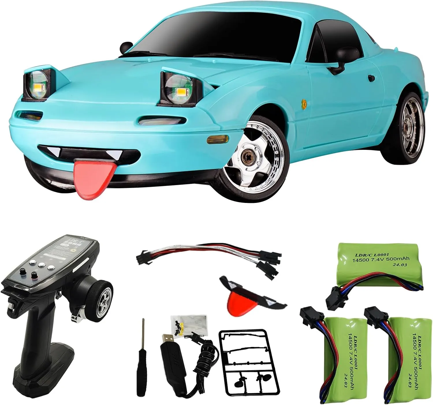 Skymaker RC Drift Car 1/18 Miata Mazda MX-5 Model 2.4GHz RWD Drifting Adults with ESP Gyro Pop-up Light (Blue with 3 Batteries)