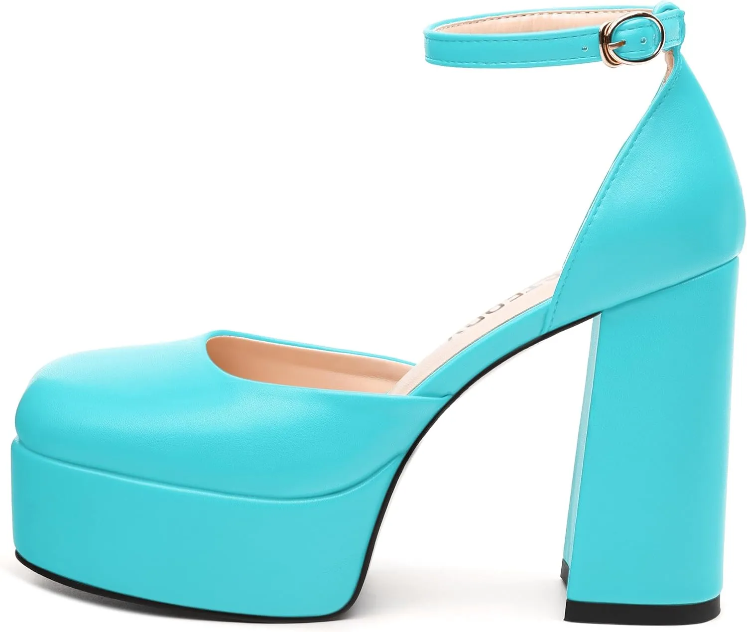 SKYSTERRY Women's Platform Heels 4.3-Inch High Block Chunky Square Closed Toe Pumps Ankle Strap Matte Dress Wedding Party Shoes