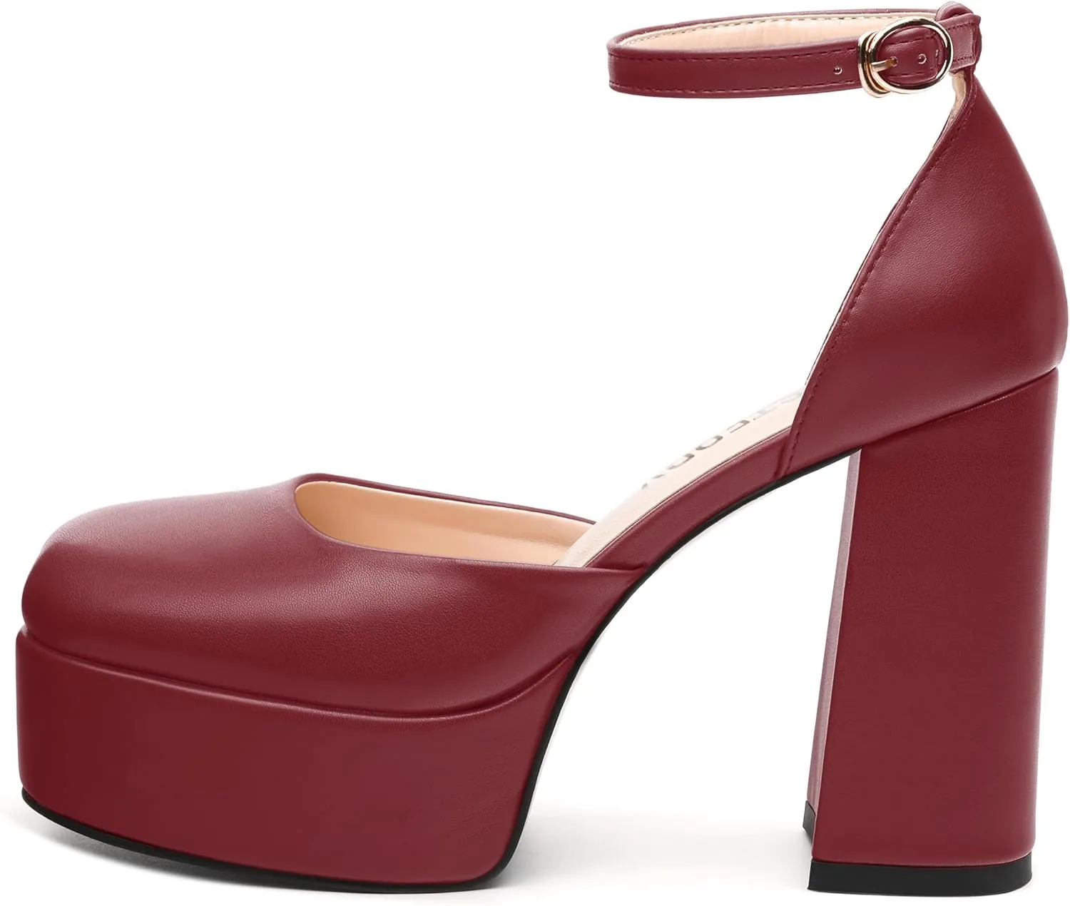 SKYSTERRY Women's Platform Heels 4.3-Inch High Block Chunky Square Closed Toe Pumps Ankle Strap Matte Dress Wedding Party Shoes