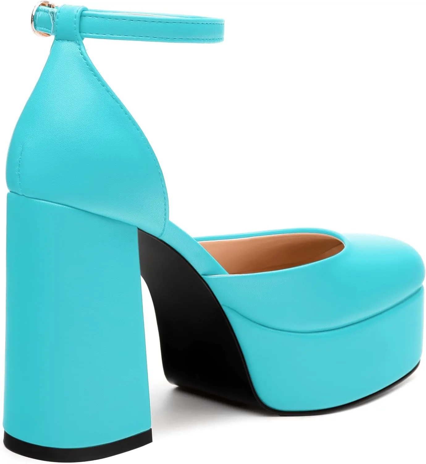 SKYSTERRY Women's Platform Heels 4.3-Inch High Block Chunky Square Closed Toe Pumps Ankle Strap Matte Dress Wedding Party Shoes