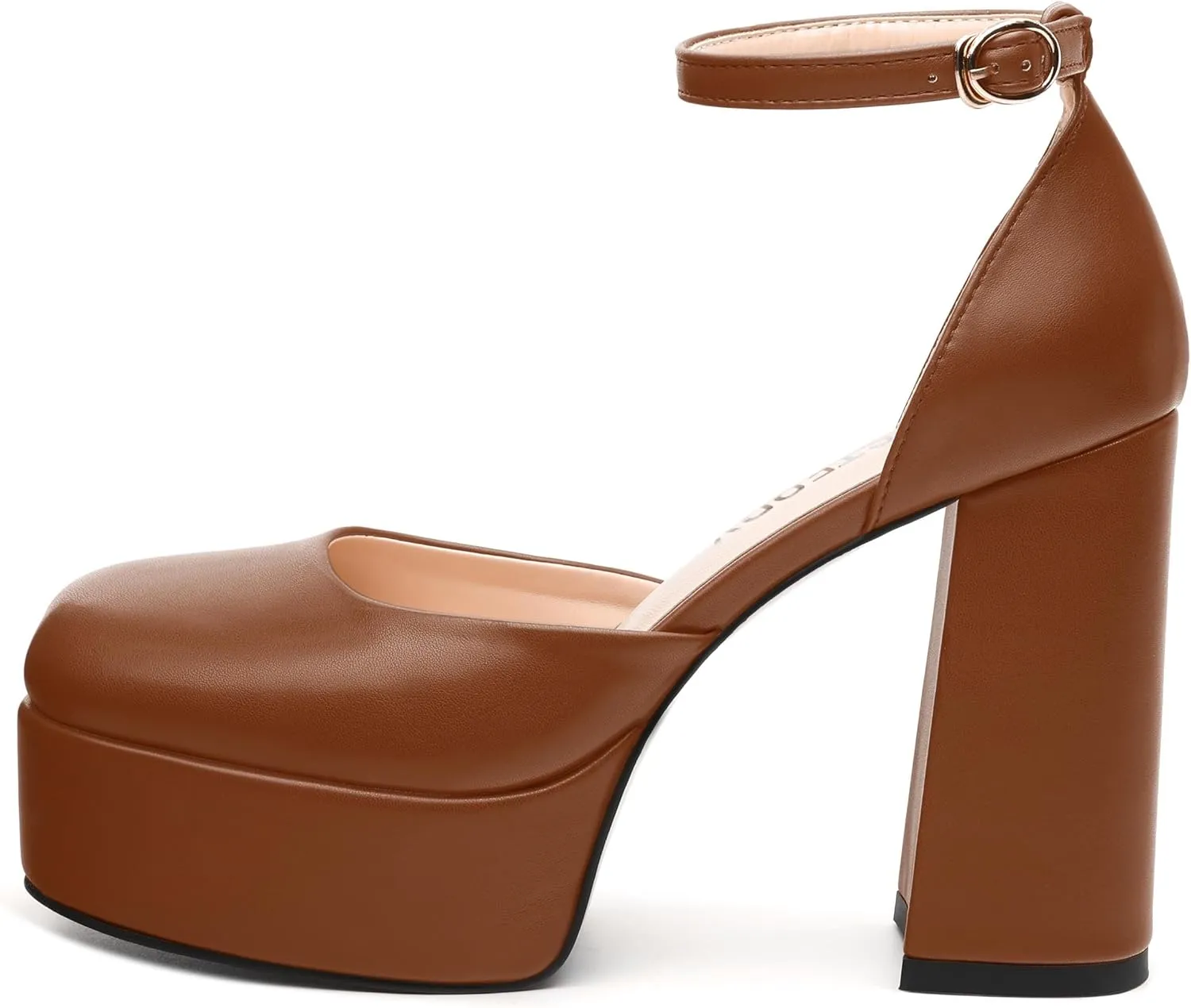 SKYSTERRY Women's Platform Heels 4.3-Inch High Block Chunky Square Closed Toe Pumps Ankle Strap Matte Dress Wedding Party Shoes