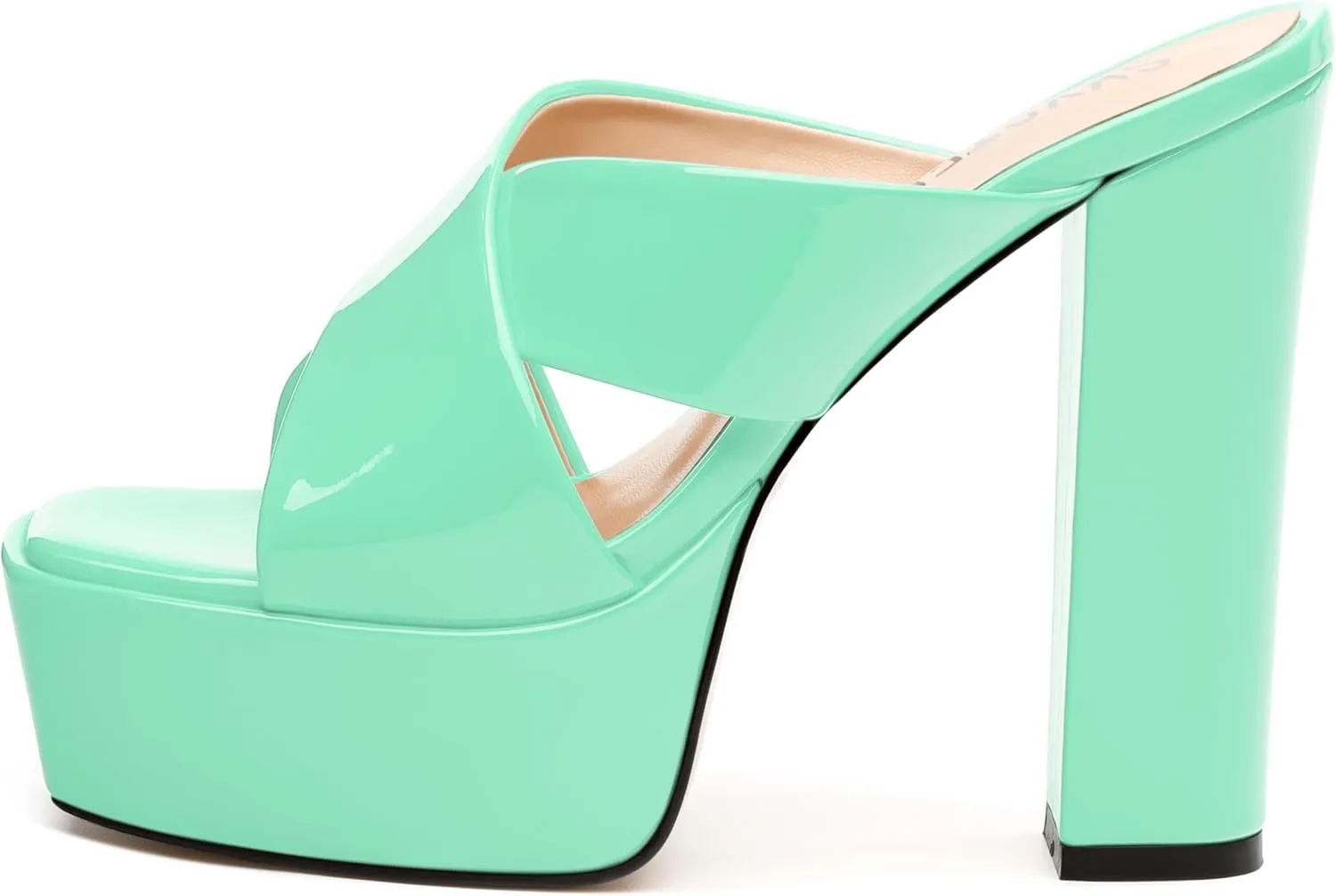 SKYSTERRY Women's Platform Heels 5.1-Inch High Chunky Block Wedges Heel Square Open Toe Sandals Patent Comfortable Slip On Cross-Strap Dressy Pumps Shoes
