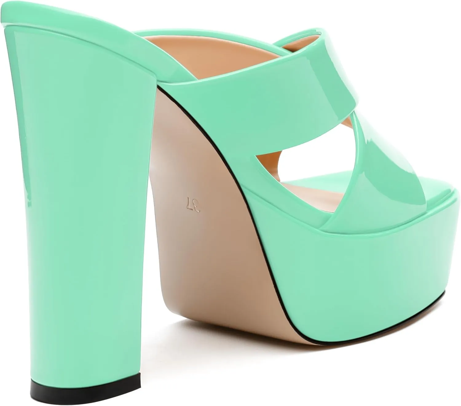 SKYSTERRY Women's Platform Heels 5.1-Inch High Chunky Block Wedges Heel Square Open Toe Sandals Patent Comfortable Slip On Cross-Strap Dressy Pumps Shoes