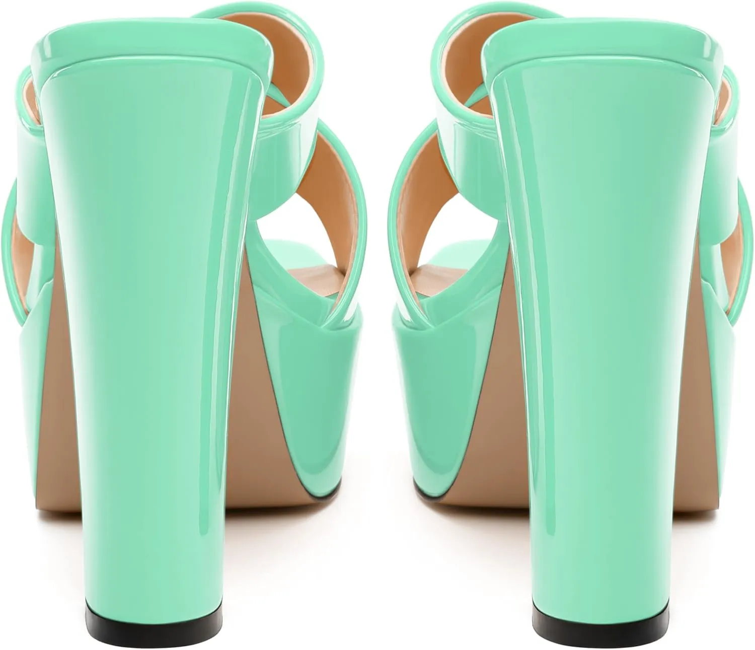 SKYSTERRY Women's Platform Heels 5.1-Inch High Chunky Block Wedges Heel Square Open Toe Sandals Patent Comfortable Slip On Cross-Strap Dressy Pumps Shoes