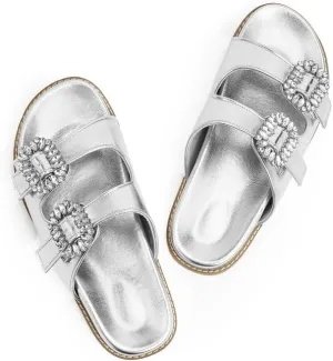 Slide Sandals for Women Rhinestone Flat Platform Sandals Soft Footbed Comfortable Walking Girls Ladies Summer Sandals