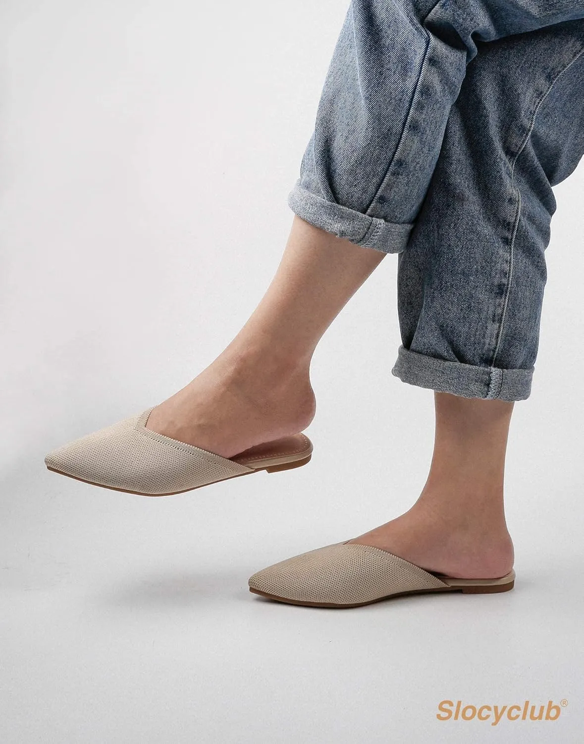Slocyclub Women's Flat Mules - Comfortable Pointed Toe Slip-On Loafers for Early Spring