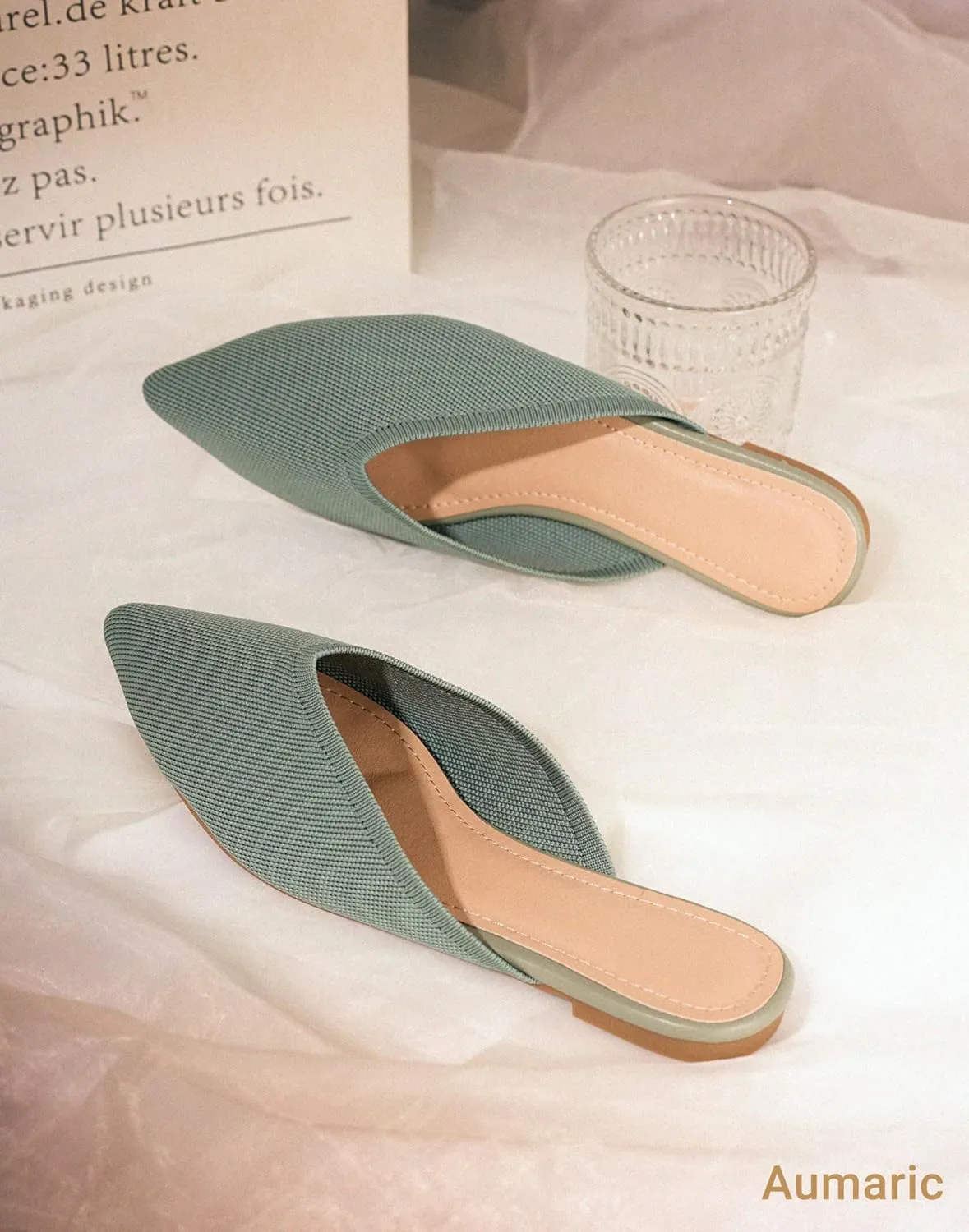 Slocyclub Women's Flat Mules - Comfortable Pointed Toe Slip-On Loafers for Early Spring