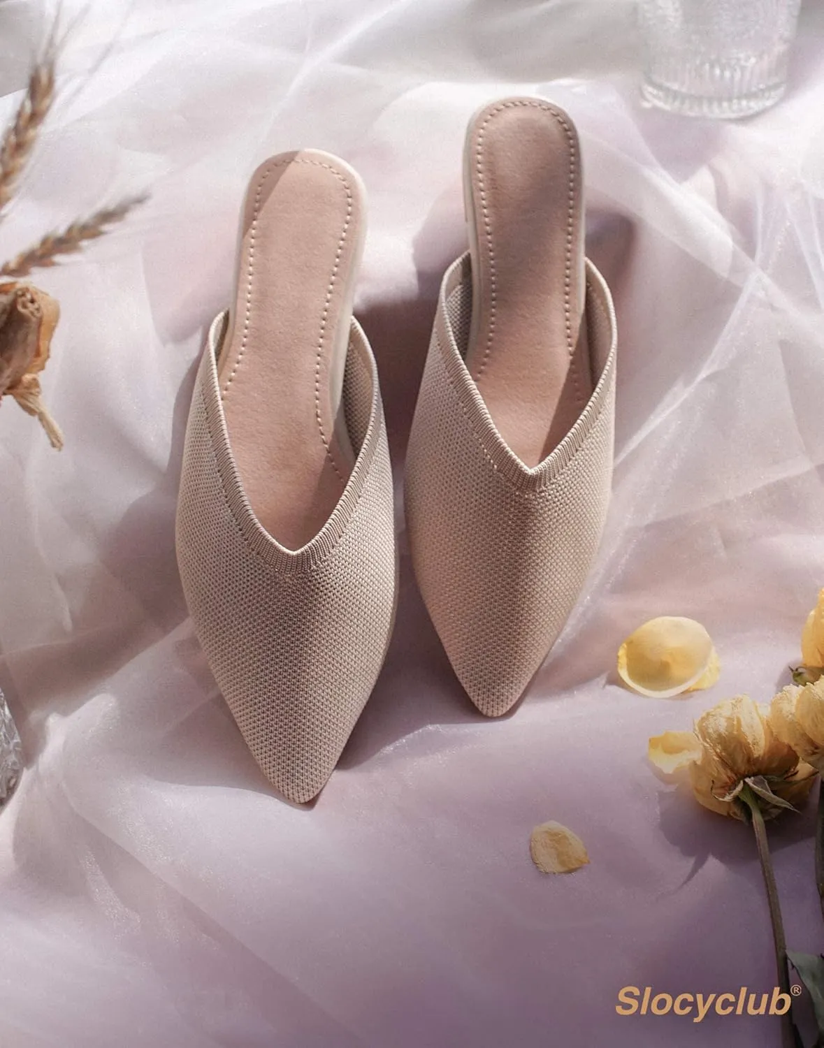 Slocyclub Women's Flat Mules - Comfortable Pointed Toe Slip-On Loafers for Early Spring