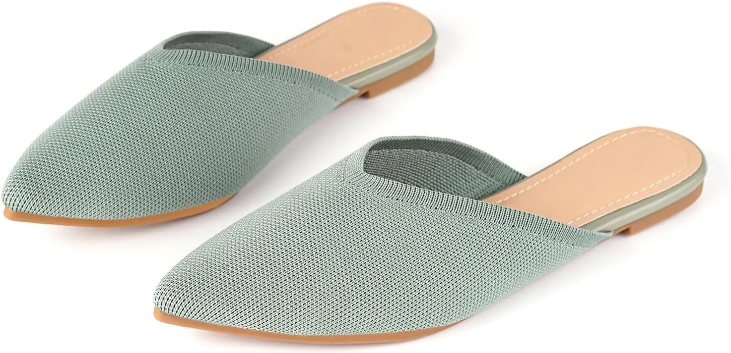Slocyclub Women's Flat Mules - Comfortable Pointed Toe Slip-On Loafers for Early Spring