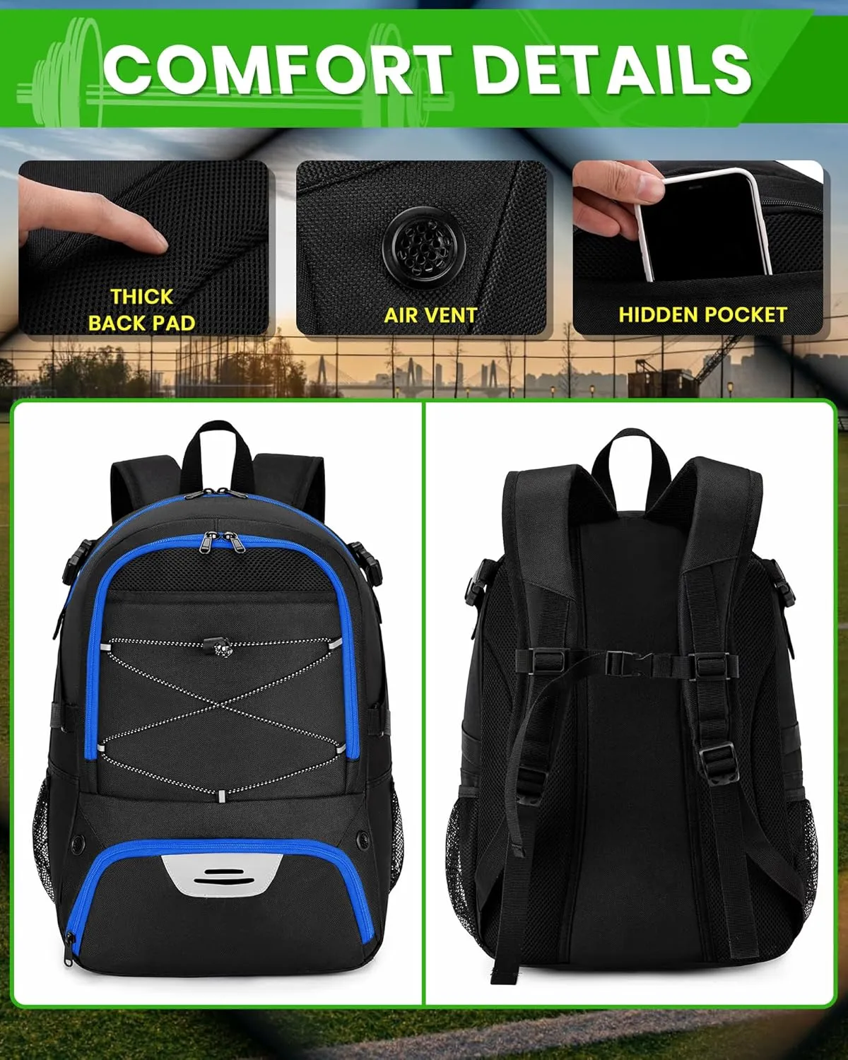 Soccer Backpack with Ball Holder &Soccer bag With Shoe Compartment, Water-Resistant Sports Bag for Soccer, Basketball, Football, Volleyball