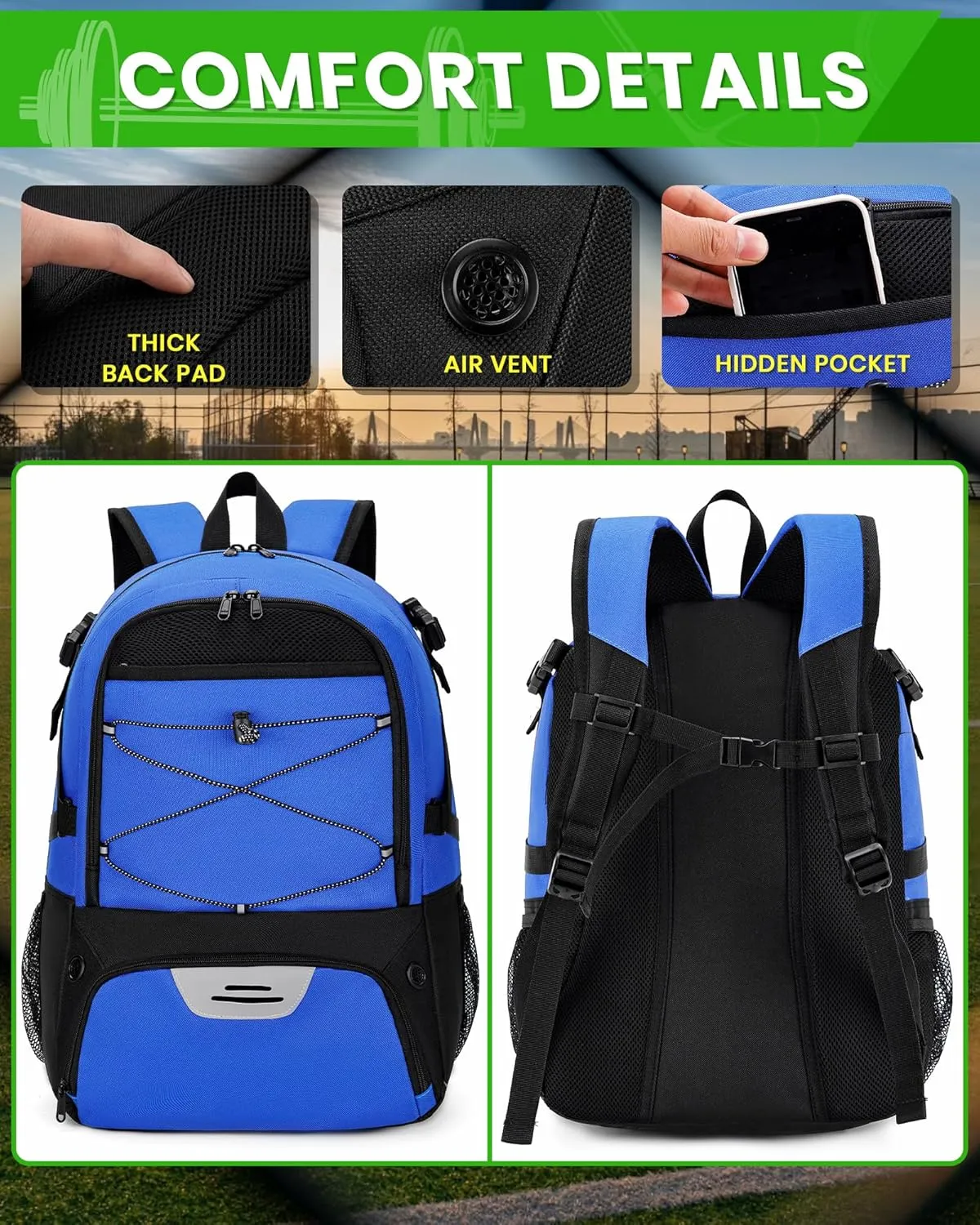 Soccer Backpack with Ball Holder &Soccer bag With Shoe Compartment, Water-Resistant Sports Bag for Soccer, Basketball, Football, Volleyball