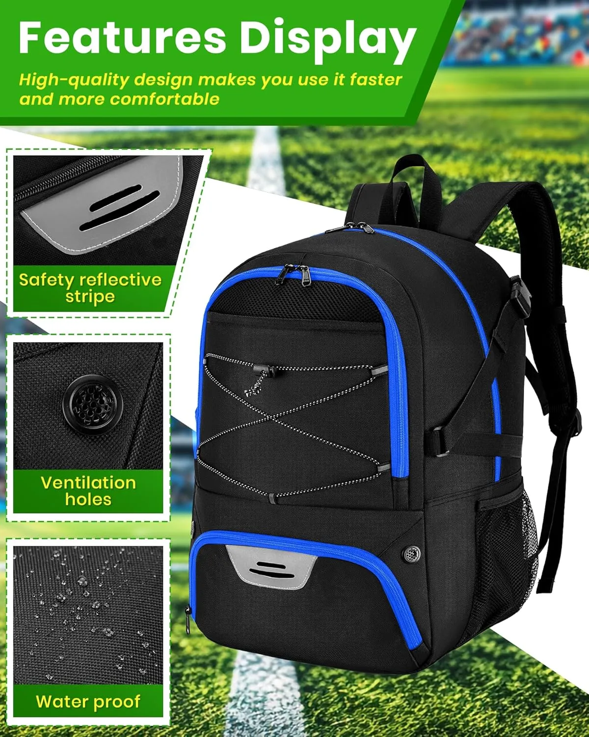 Soccer Backpack with Ball Holder &Soccer bag With Shoe Compartment, Water-Resistant Sports Bag for Soccer, Basketball, Football, Volleyball