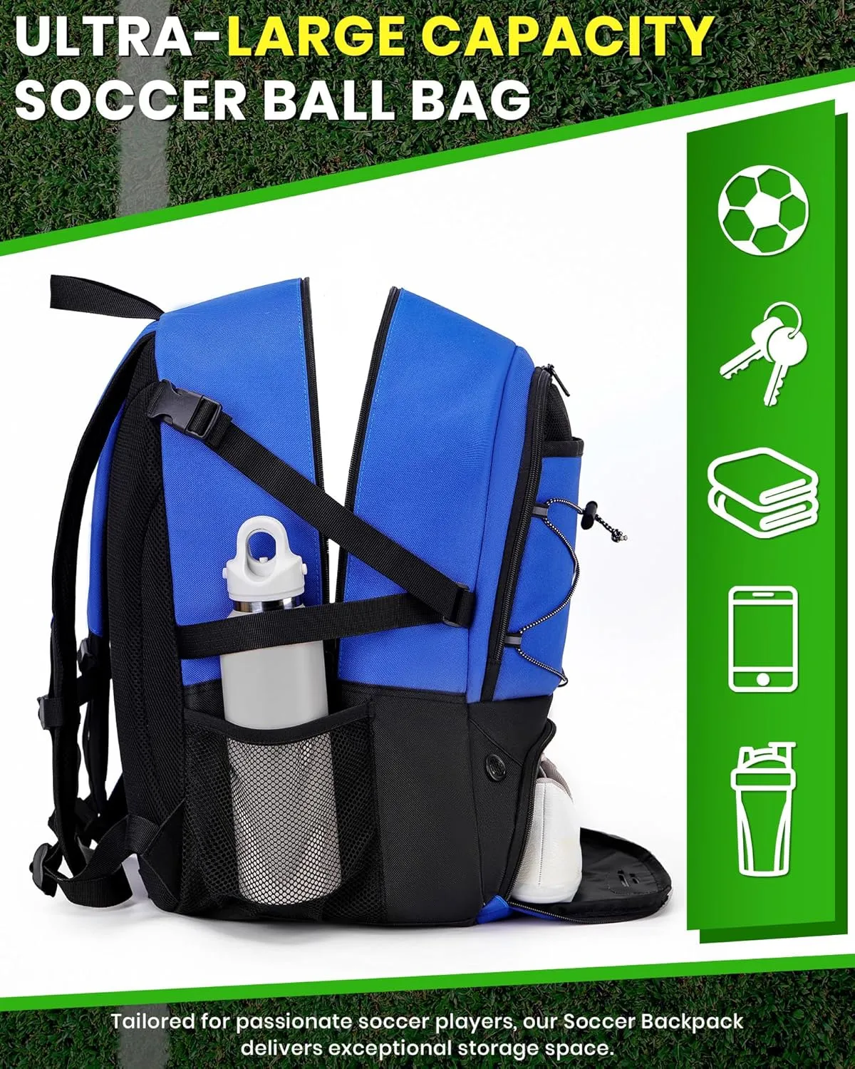 Soccer Backpack with Ball Holder &Soccer bag With Shoe Compartment, Water-Resistant Sports Bag for Soccer, Basketball, Football, Volleyball