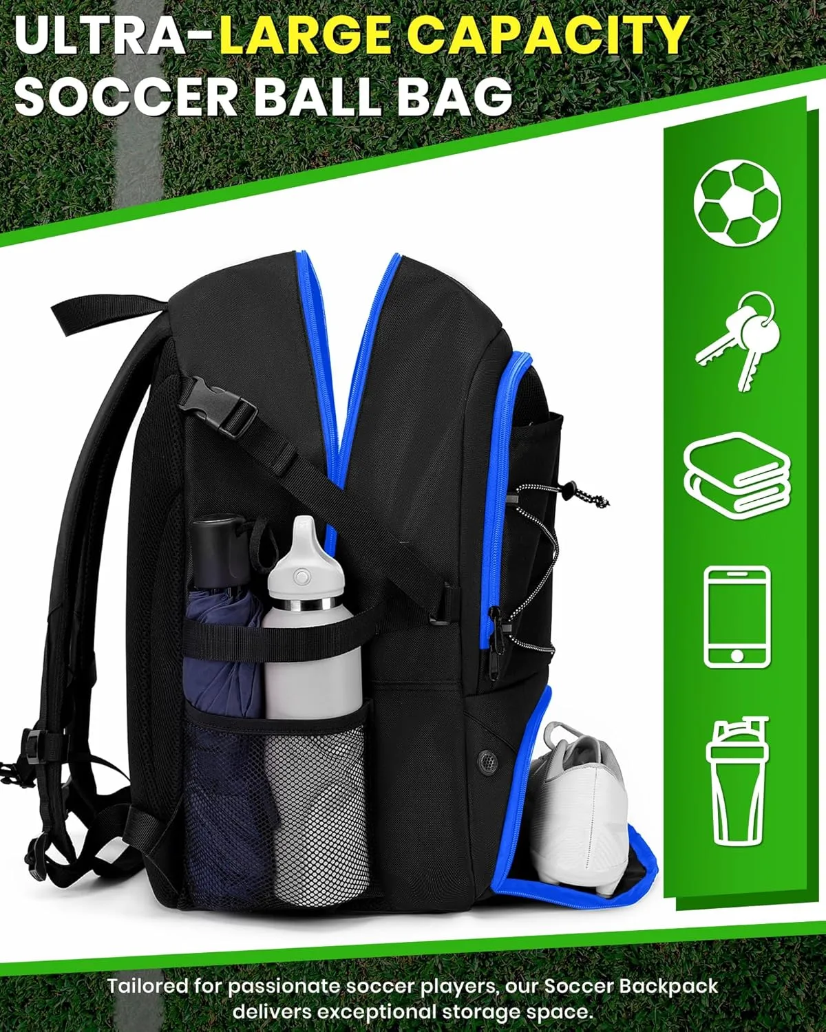 Soccer Backpack with Ball Holder &Soccer bag With Shoe Compartment, Water-Resistant Sports Bag for Soccer, Basketball, Football, Volleyball