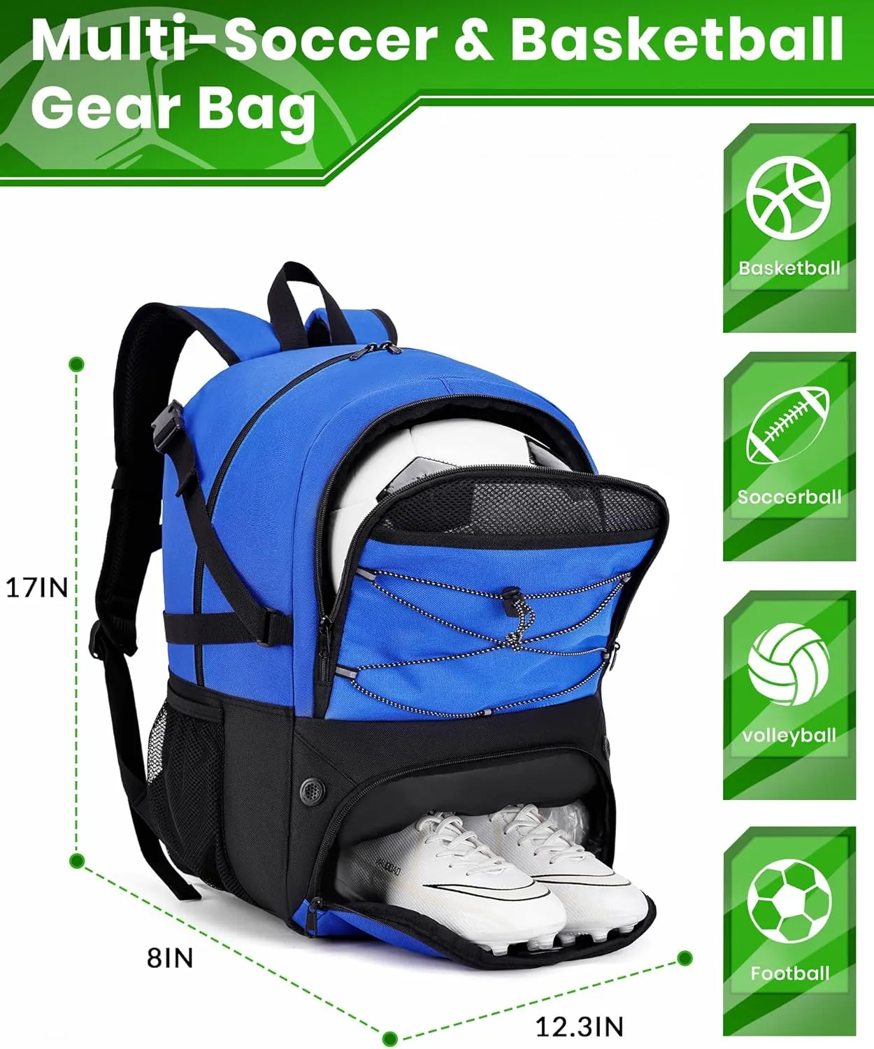 Soccer Backpack with Ball Holder &Soccer bag With Shoe Compartment, Water-Resistant Sports Bag for Soccer, Basketball, Football, Volleyball