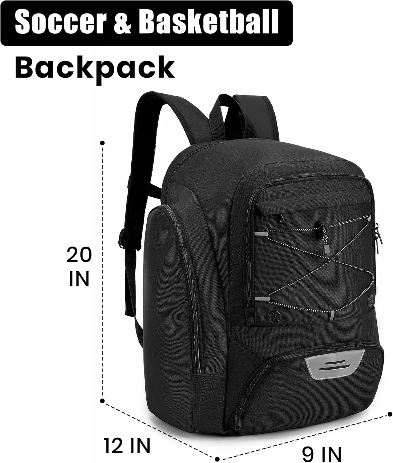 Soccer Backpack with Ball Holder,Youth soccer Bag for Basketball,Volleyball-Includes Separate Shoe Compartment&and Insulation (Black)