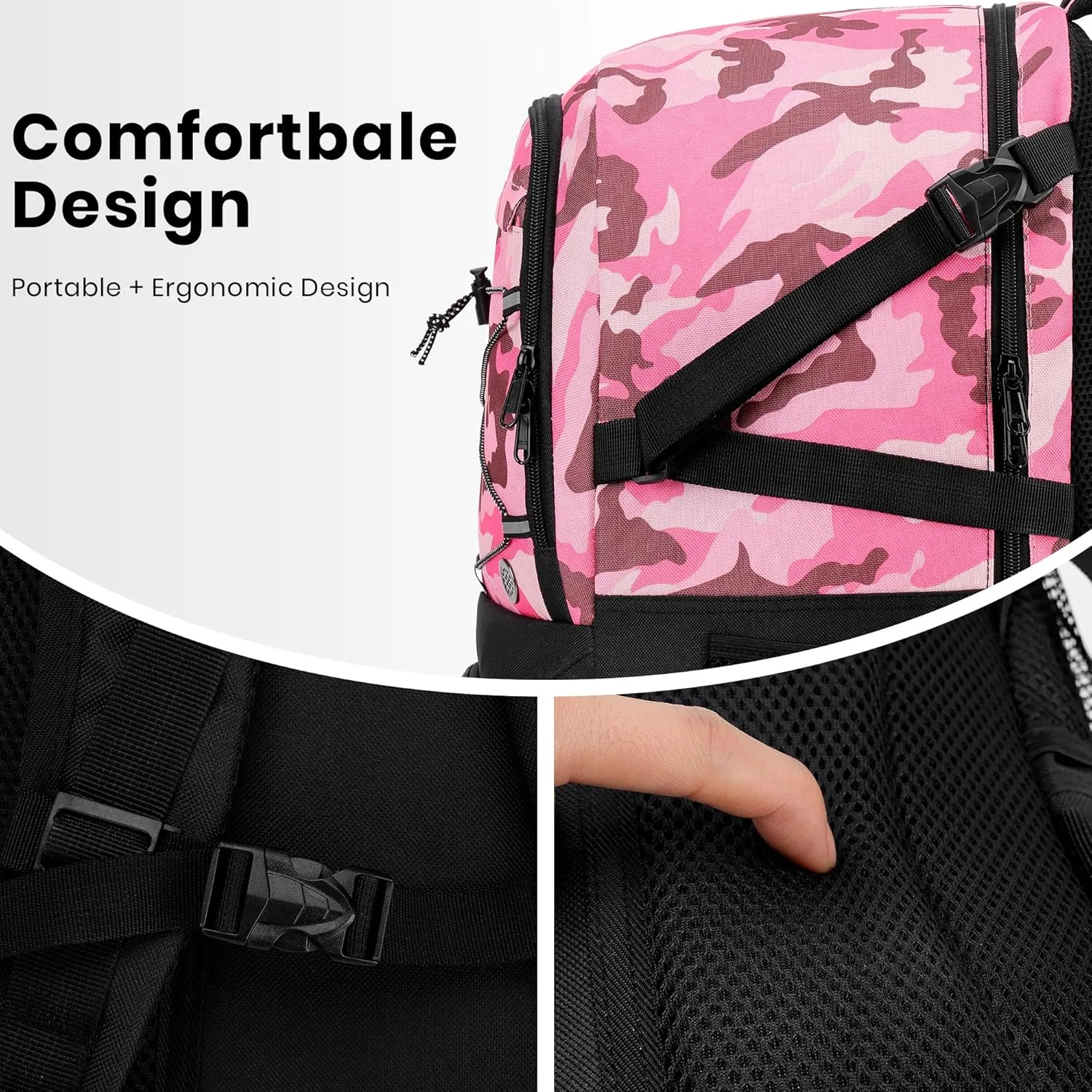 Soccer Backpack with Ball Holder,Youth soccer Bag for Basketball,Volleyball-Includes Separate Shoe Compartment&and Insulation (Camopink)