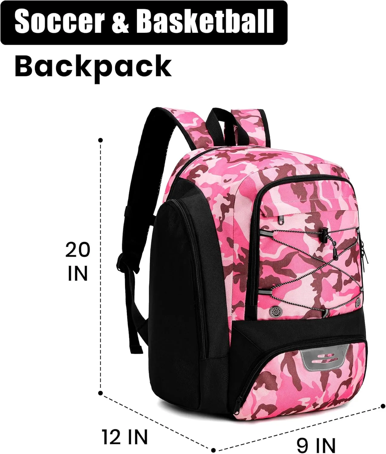 Soccer Backpack with Ball Holder,Youth soccer Bag for Basketball,Volleyball-Includes Separate Shoe Compartment&and Insulation (Camopink)