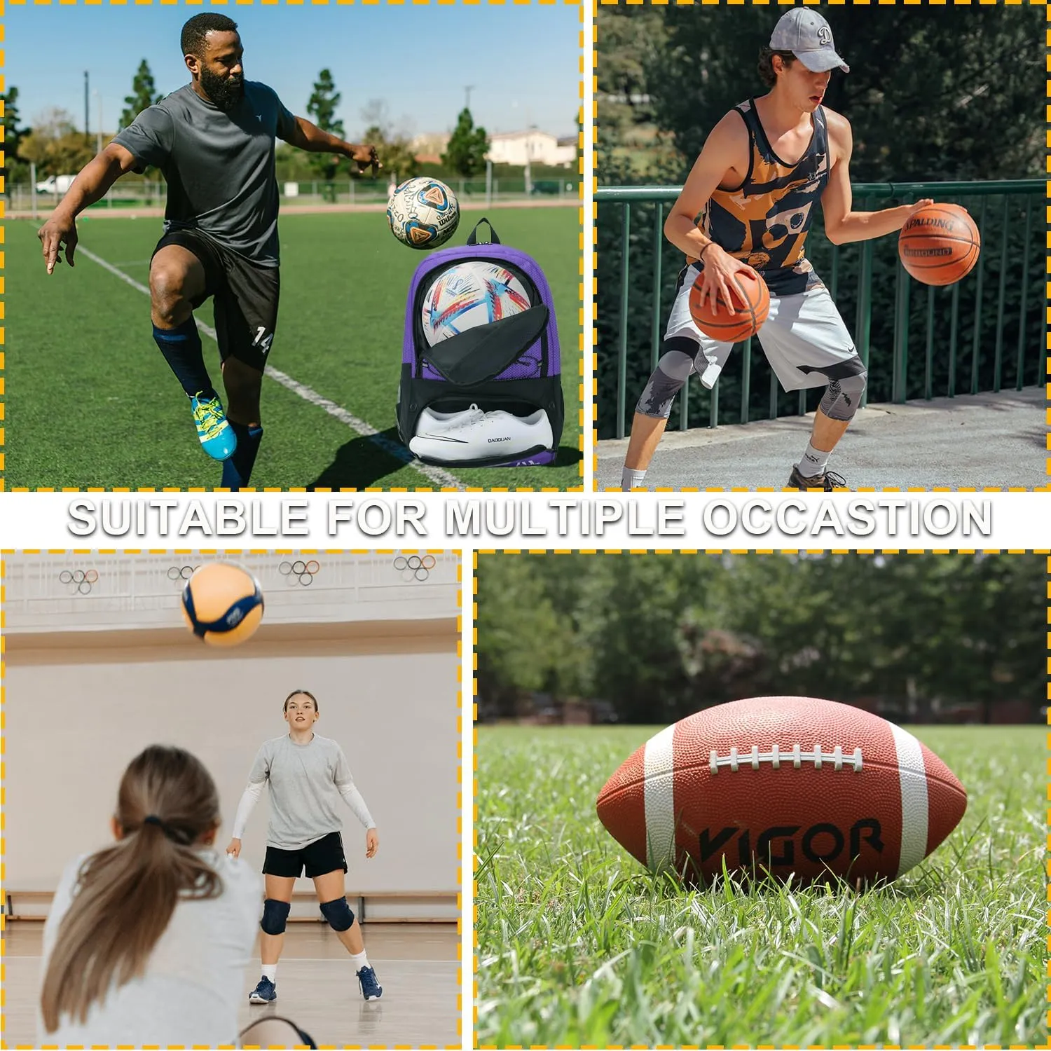 Soccer Bag-Soccer Backpack&Backpack for & Football Volleyball & Basketball,with Ball Compartment and Separate Cleat (Purple)