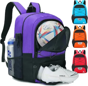 Soccer Bag-Soccer Backpack&Backpack for & Football Volleyball & Basketball,with Ball Compartment and Separate Cleat (Purple)