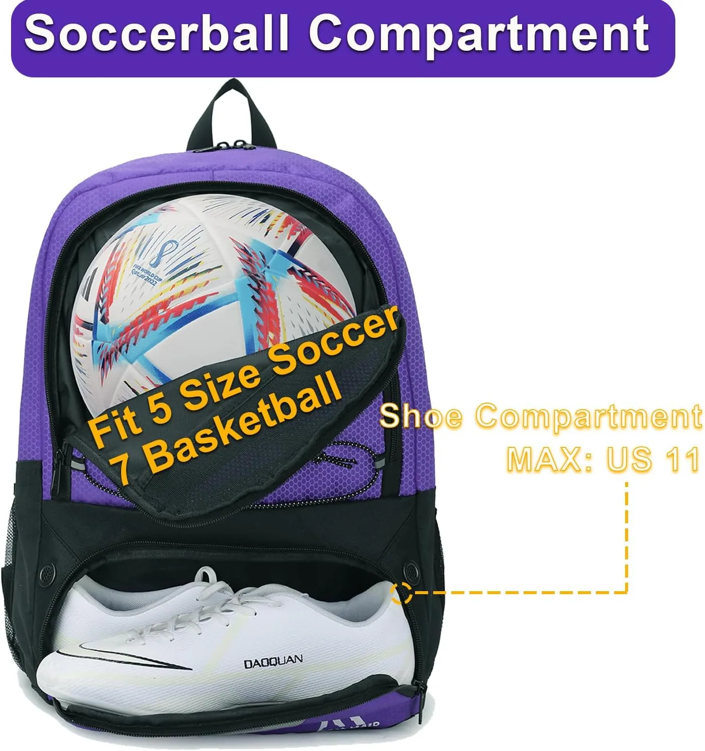 Soccer Bag-Soccer Backpack&Backpack for & Football Volleyball & Basketball,with Ball Compartment and Separate Cleat (Purple)