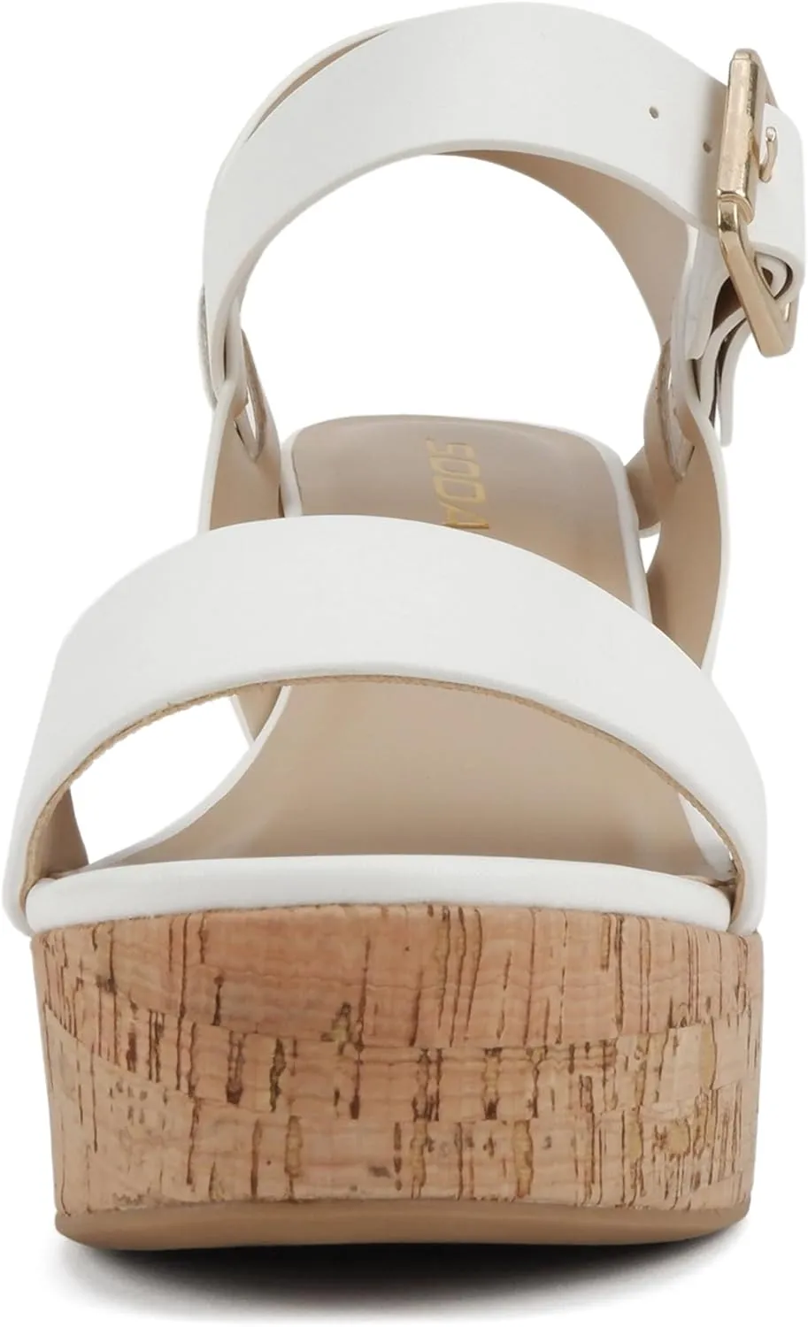 Soda “Annual” ~ Women Open Round Toe Single Band High Heel Notch Wedge Sandals with Adjustable Ankle Strap