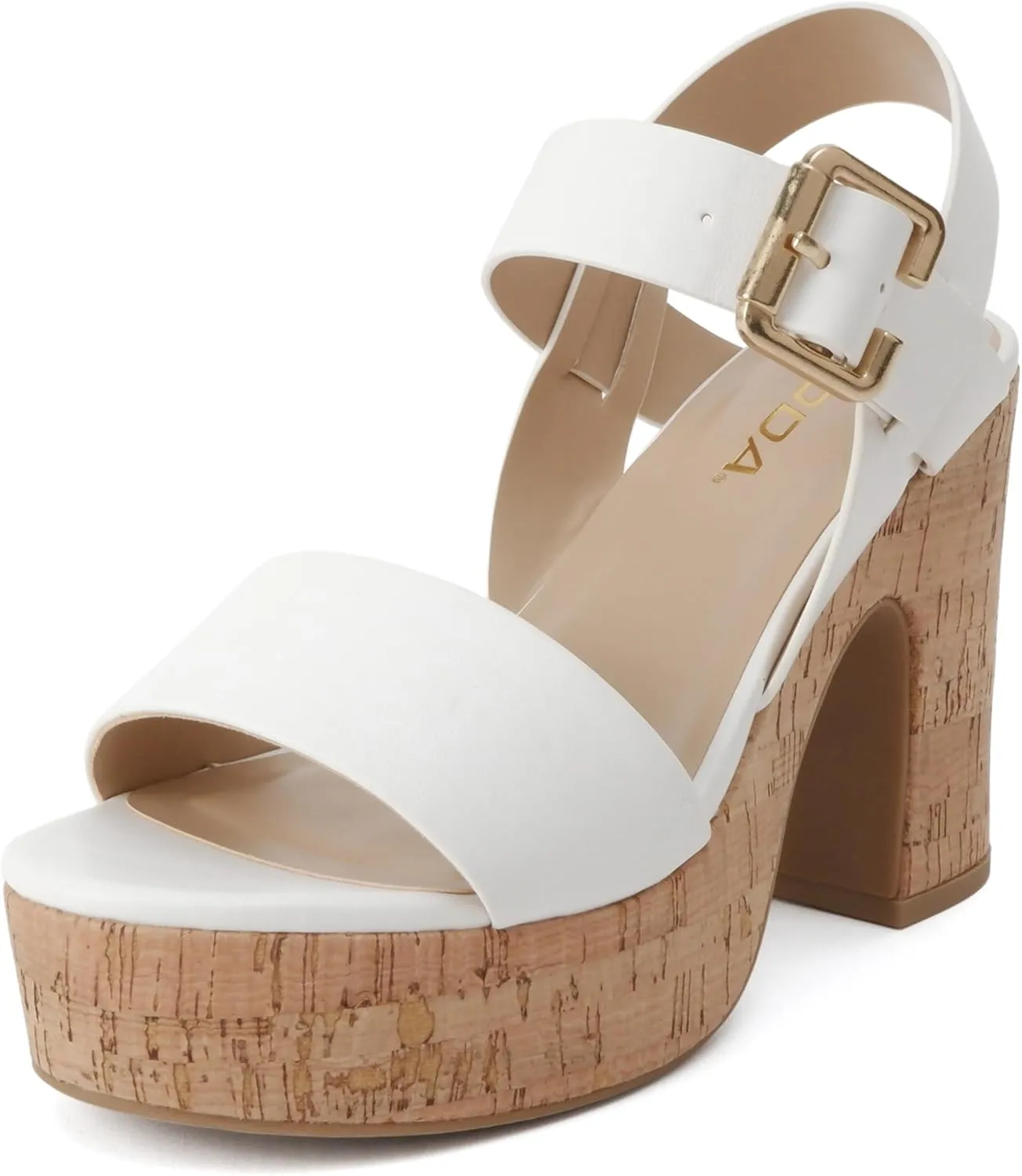 Soda “Annual” ~ Women Open Round Toe Single Band High Heel Notch Wedge Sandals with Adjustable Ankle Strap
