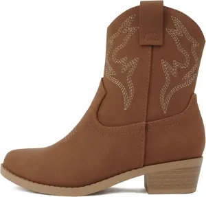 Soda “BLAZING-2” ~ Little Kids/Children/Girls Stitched Pointed Toe Low Heel High Top Ankle Shaft Western Boot Bootie