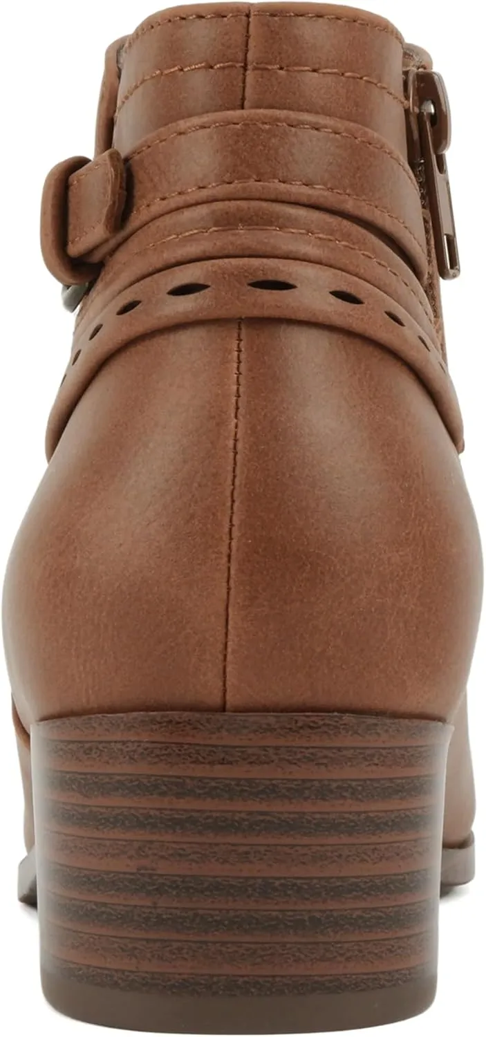 Soda “BOYET” ~ Women Round Toe Elastic Gore Multi Back Strap Low Stack Heel Ankle Bootie with Side Zipper