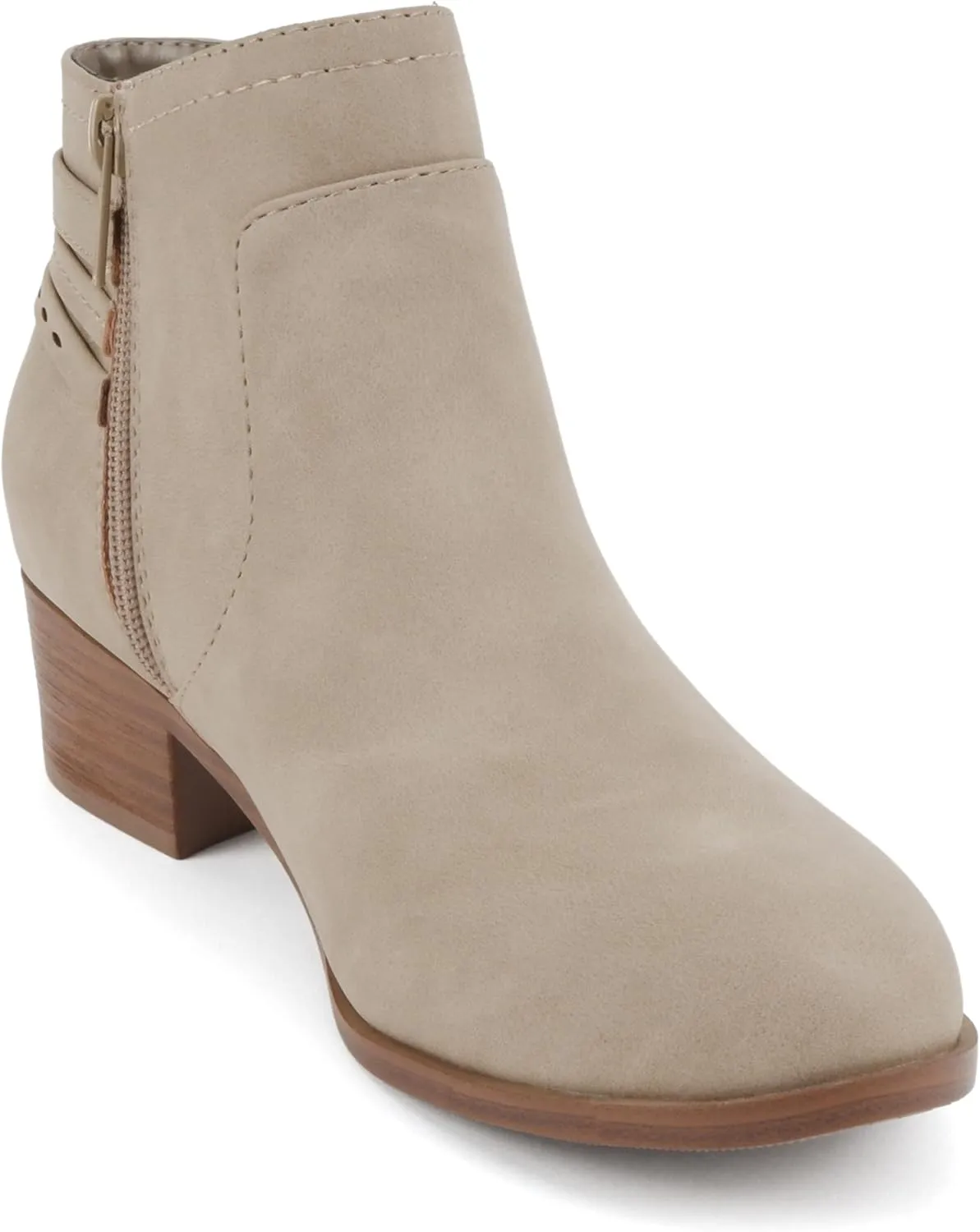 Soda “BOYET” ~ Women Round Toe Elastic Gore Multi Back Strap Low Stack Heel Ankle Bootie with Side Zipper