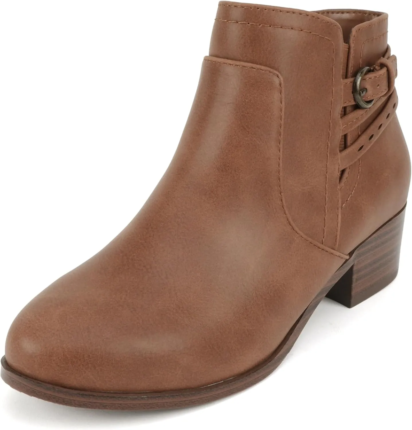Soda “BOYET” ~ Women Round Toe Elastic Gore Multi Back Strap Low Stack Heel Ankle Bootie with Side Zipper