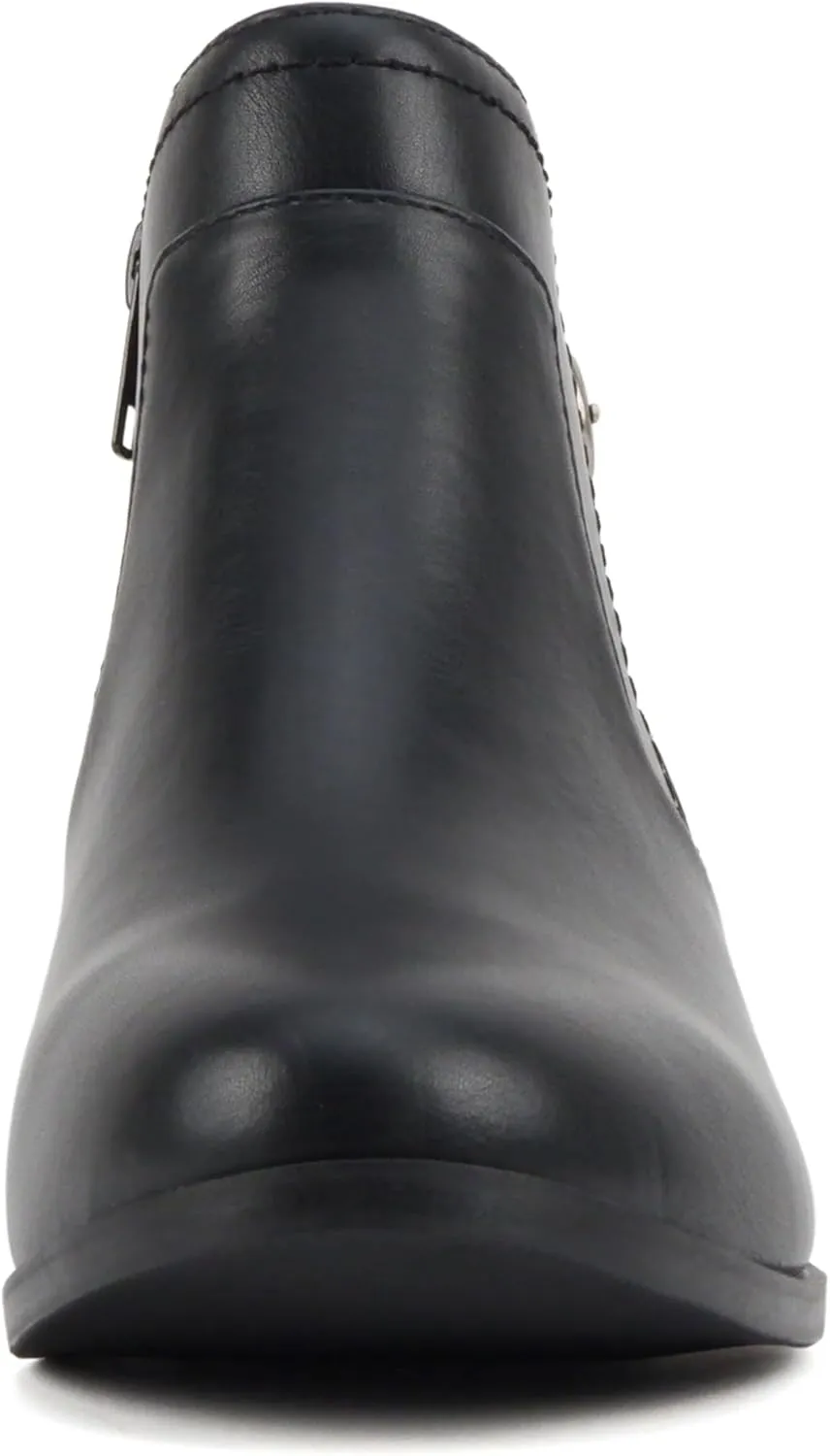 Soda “BOYET” ~ Women Round Toe Elastic Gore Multi Back Strap Low Stack Heel Ankle Bootie with Side Zipper