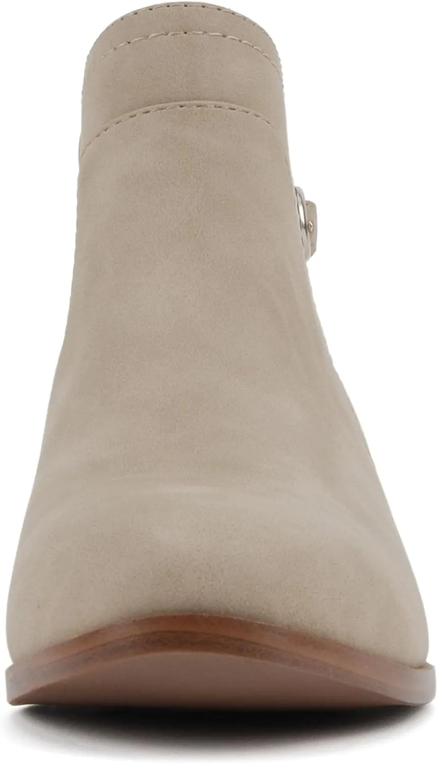 Soda “BOYET” ~ Women Round Toe Elastic Gore Multi Back Strap Low Stack Heel Ankle Bootie with Side Zipper