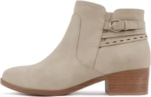 Soda “BOYET” ~ Women Round Toe Elastic Gore Multi Back Strap Low Stack Heel Ankle Bootie with Side Zipper