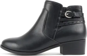 Soda “BOYET” ~ Women Round Toe Elastic Gore Multi Back Strap Low Stack Heel Ankle Bootie with Side Zipper