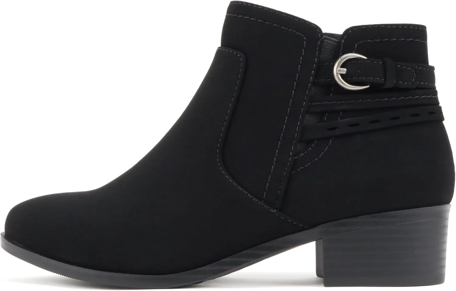 Soda “BOYET” ~ Women Round Toe Elastic Gore Multi Back Strap Low Stack Heel Ankle Bootie with Side Zipper