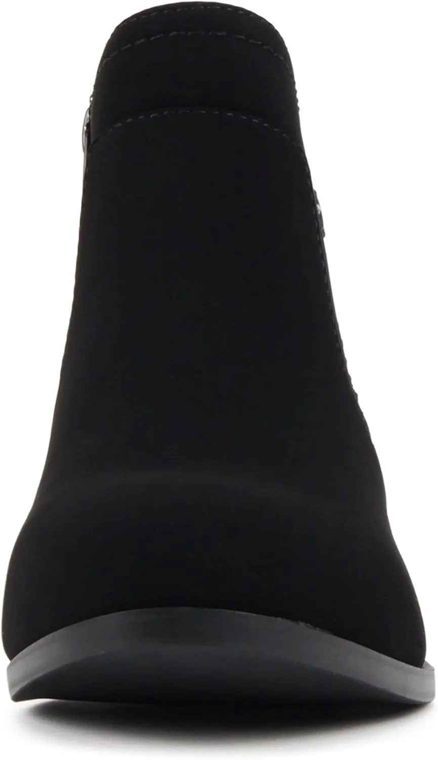 Soda “BOYET” ~ Women Round Toe Elastic Gore Multi Back Strap Low Stack Heel Ankle Bootie with Side Zipper