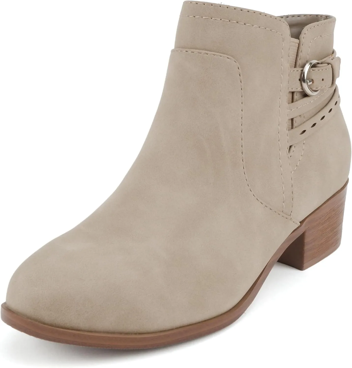 Soda “BOYET” ~ Women Round Toe Elastic Gore Multi Back Strap Low Stack Heel Ankle Bootie with Side Zipper