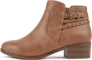 Soda “BOYET” ~ Women Round Toe Elastic Gore Multi Back Strap Low Stack Heel Ankle Bootie with Side Zipper