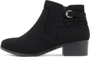 Soda “BOYET” ~ Women Round Toe Elastic Gore Multi Back Strap Low Stack Heel Ankle Bootie with Side Zipper