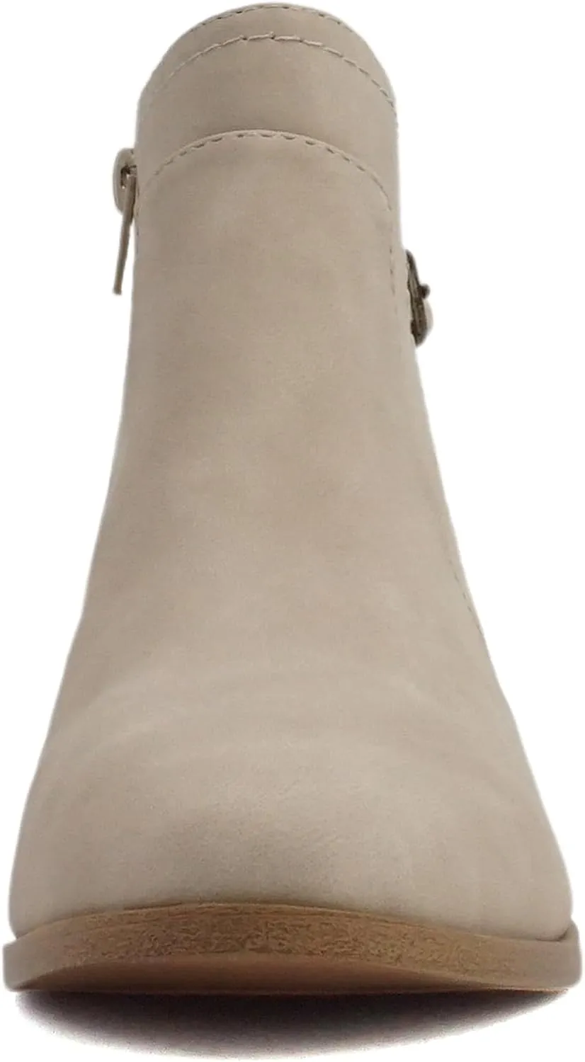 Soda “BOYET” ~ Women Round Toe Elastic Gore Multi Back Strap Low Stack Heel Ankle Bootie with Side Zipper