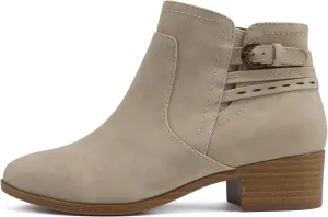 Soda “BOYET” ~ Women Round Toe Elastic Gore Multi Back Strap Low Stack Heel Ankle Bootie with Side Zipper