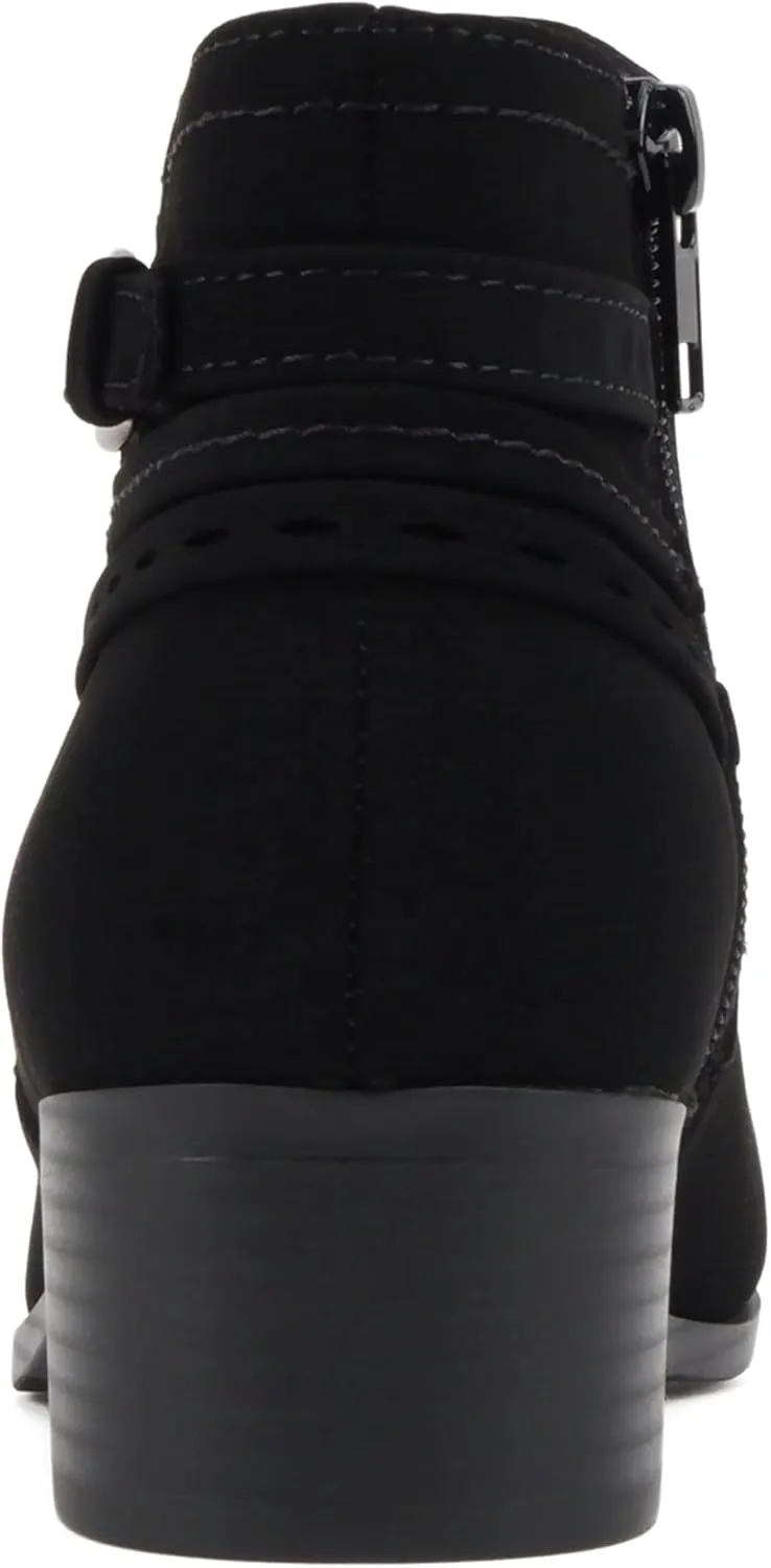 Soda “BOYET” ~ Women Round Toe Elastic Gore Multi Back Strap Low Stack Heel Ankle Bootie with Side Zipper
