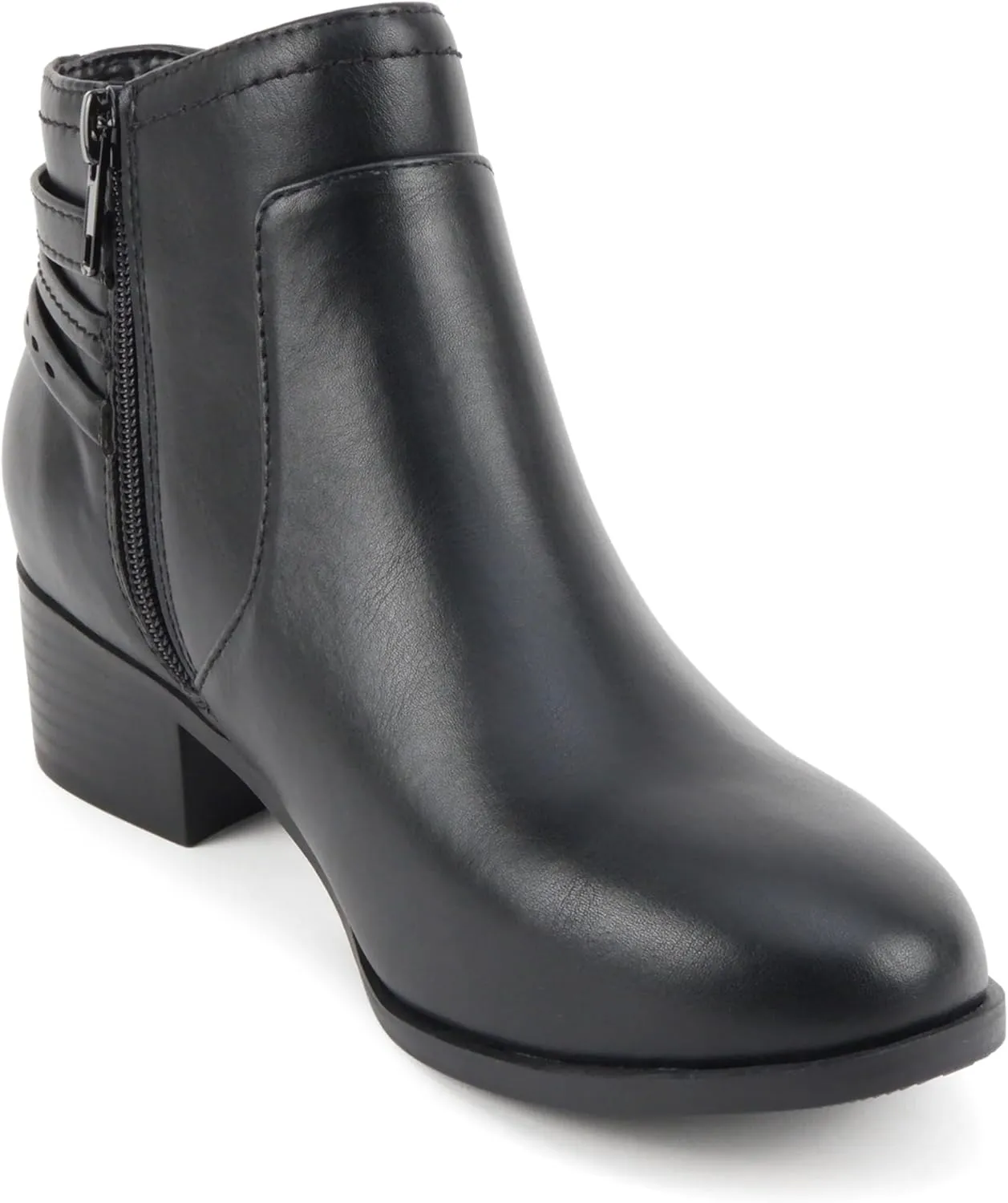 Soda “BOYET” ~ Women Round Toe Elastic Gore Multi Back Strap Low Stack Heel Ankle Bootie with Side Zipper