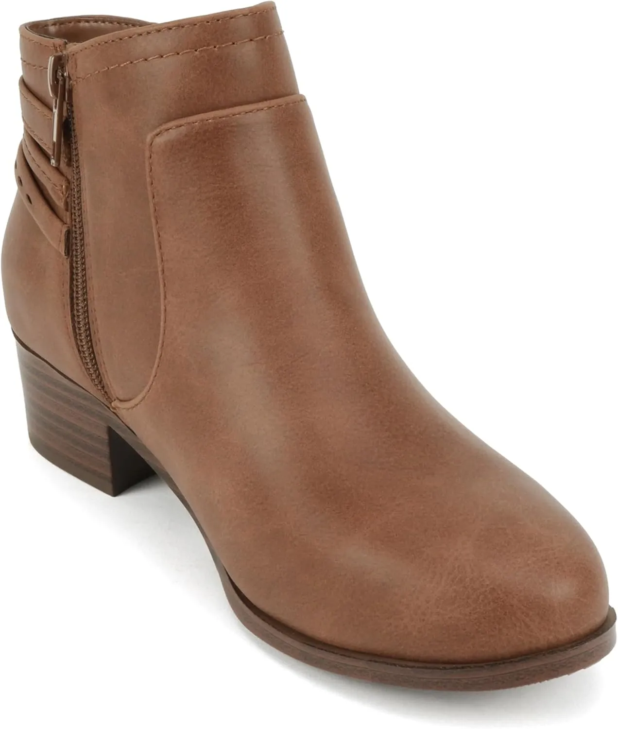 Soda “BOYET” ~ Women Round Toe Elastic Gore Multi Back Strap Low Stack Heel Ankle Bootie with Side Zipper
