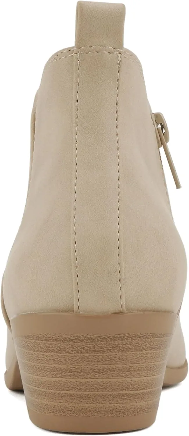 Soda “CHARMER” ~ Women Pointed Toe Elastic Gore Low Heel Ankle Bootie with Zipper Closure