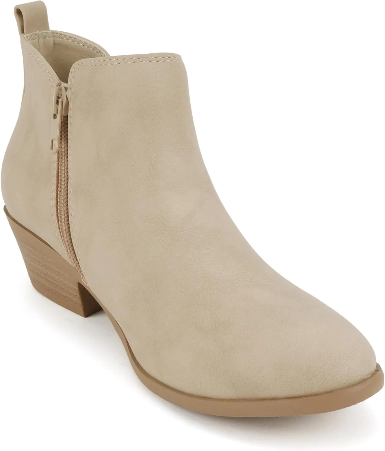 Soda “CHARMER” ~ Women Pointed Toe Elastic Gore Low Heel Ankle Bootie with Zipper Closure