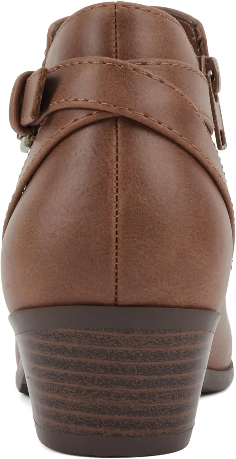 Soda CHOYA Women's Round Toe Faux Suede Stacked Heel Western Ankle Bootie