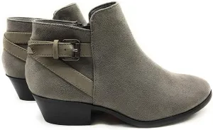 Soda CHOYA Women's Round Toe Faux Suede Stacked Heel Western Ankle Bootie